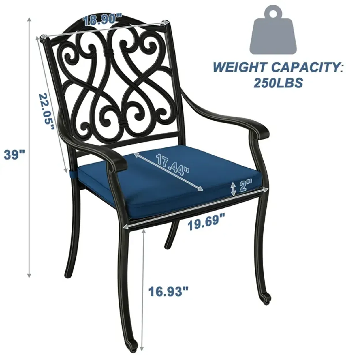 Mondawe 4 Piece Cast Aluminum Outdoor Dining Chairs with Cushion