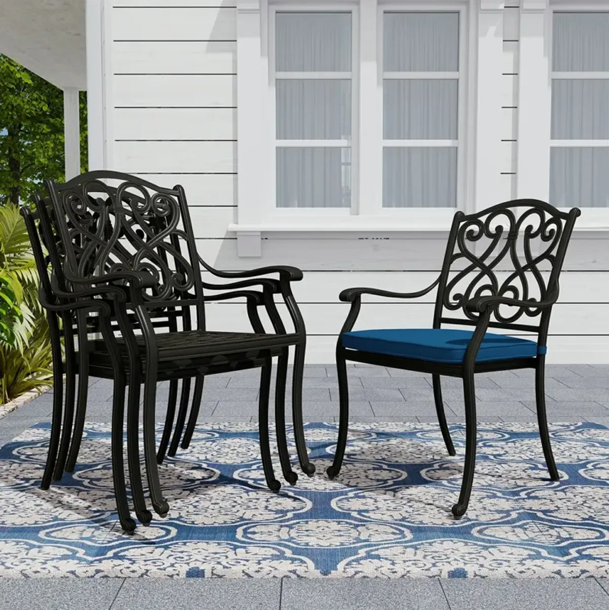 Mondawe 4 Piece Cast Aluminum Outdoor Dining Chairs with Cushion