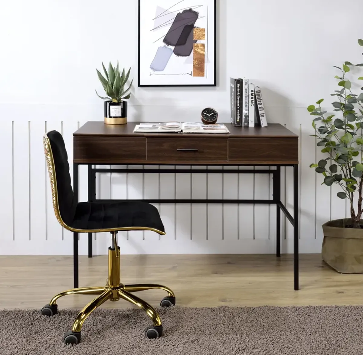 ACME Verster Writing Desk w/USB, Oak & Black Finish