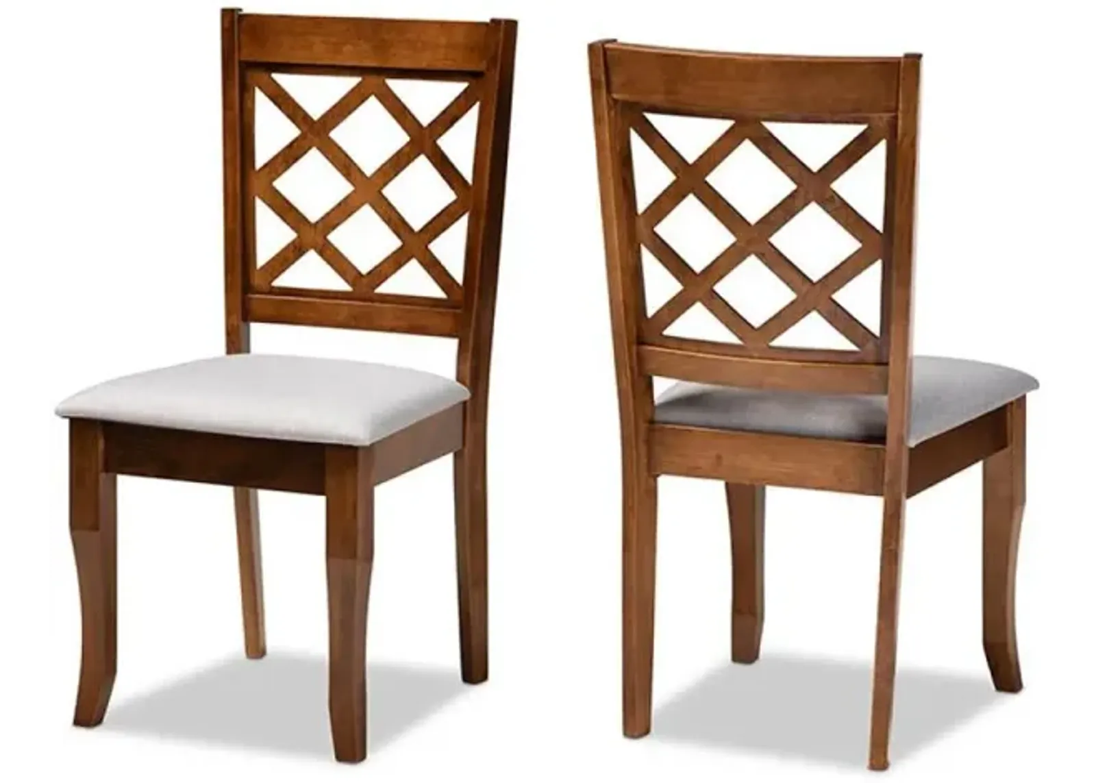 Grey Fabric Upholstered Walnut Finished Wood 2-Piece Dining Chair Set