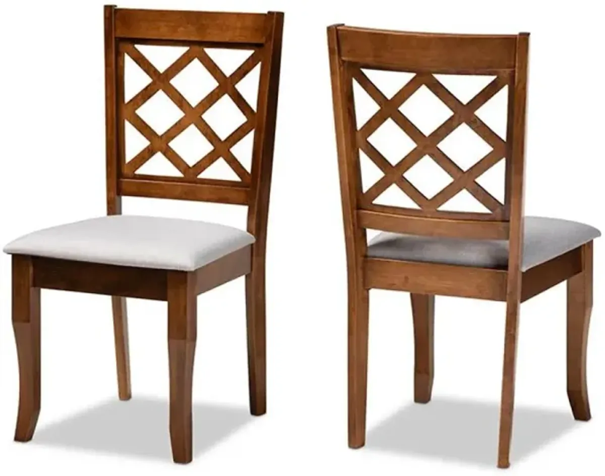 Grey Fabric Upholstered Walnut Finished Wood 2-Piece Dining Chair Set