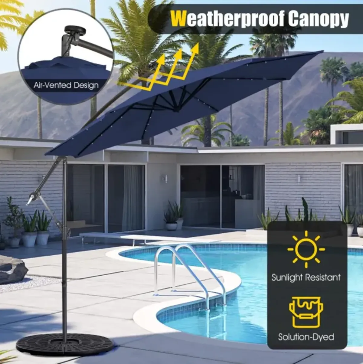 Hivvago 10 Feet Patio Cantilever Umbrella with Tilting System