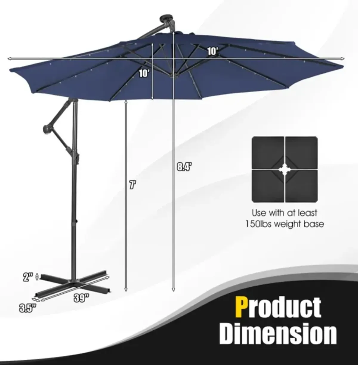 Hivvago 10 Feet Patio Cantilever Umbrella with Tilting System