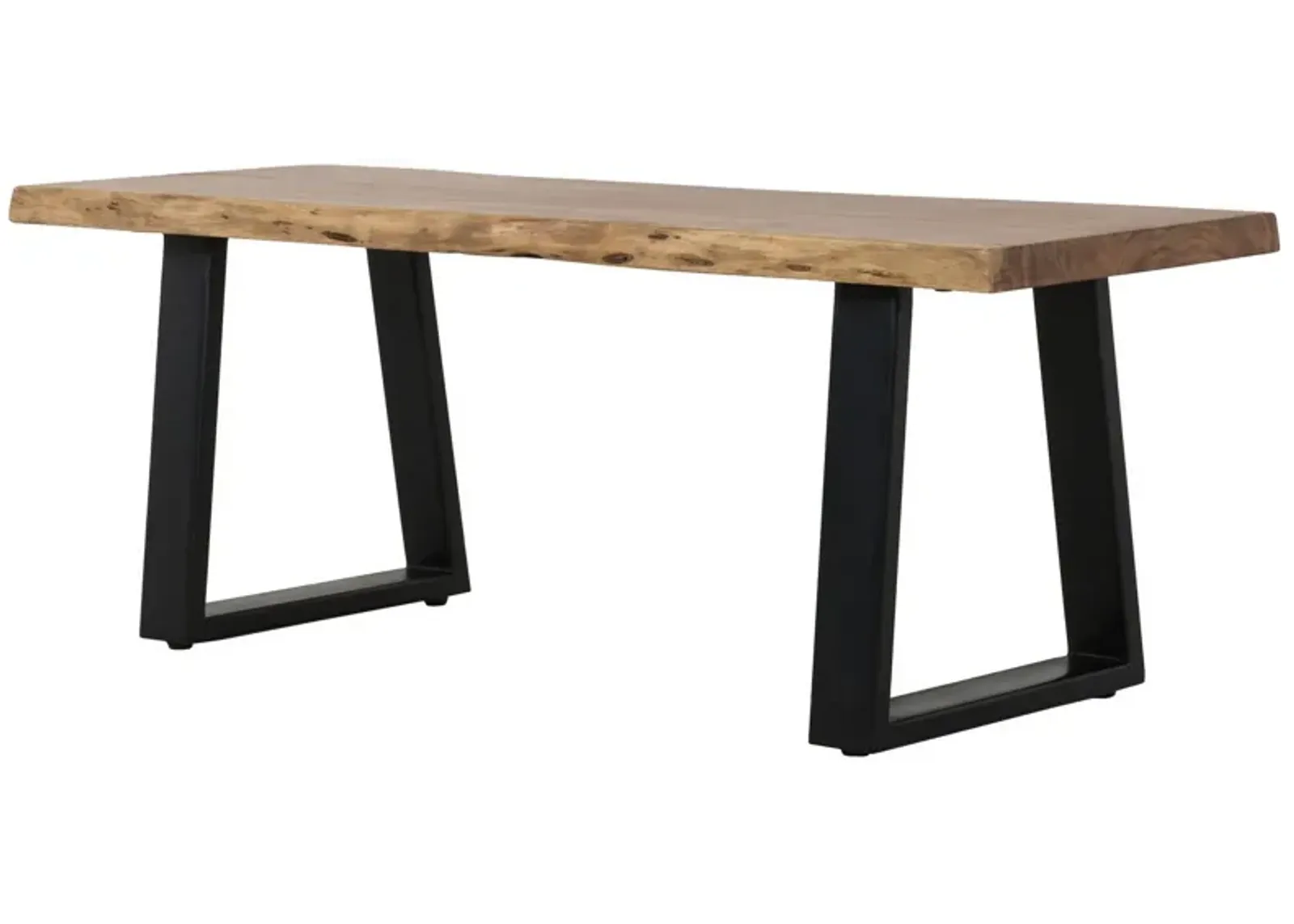 70 Inch Modern Dining Bench, Wood Seat Top and Trapezoidal Iron Legs, Black-Benzara