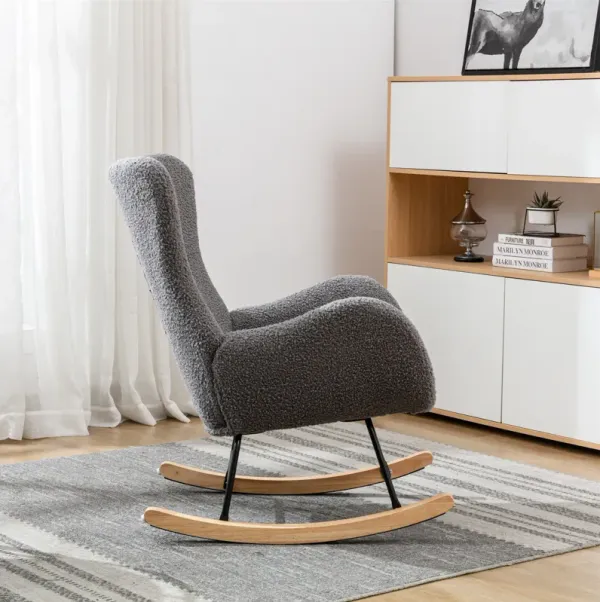 Streamdale Teddy Fabric Padded Seat Rocking Chair With High Backrest And Armrests