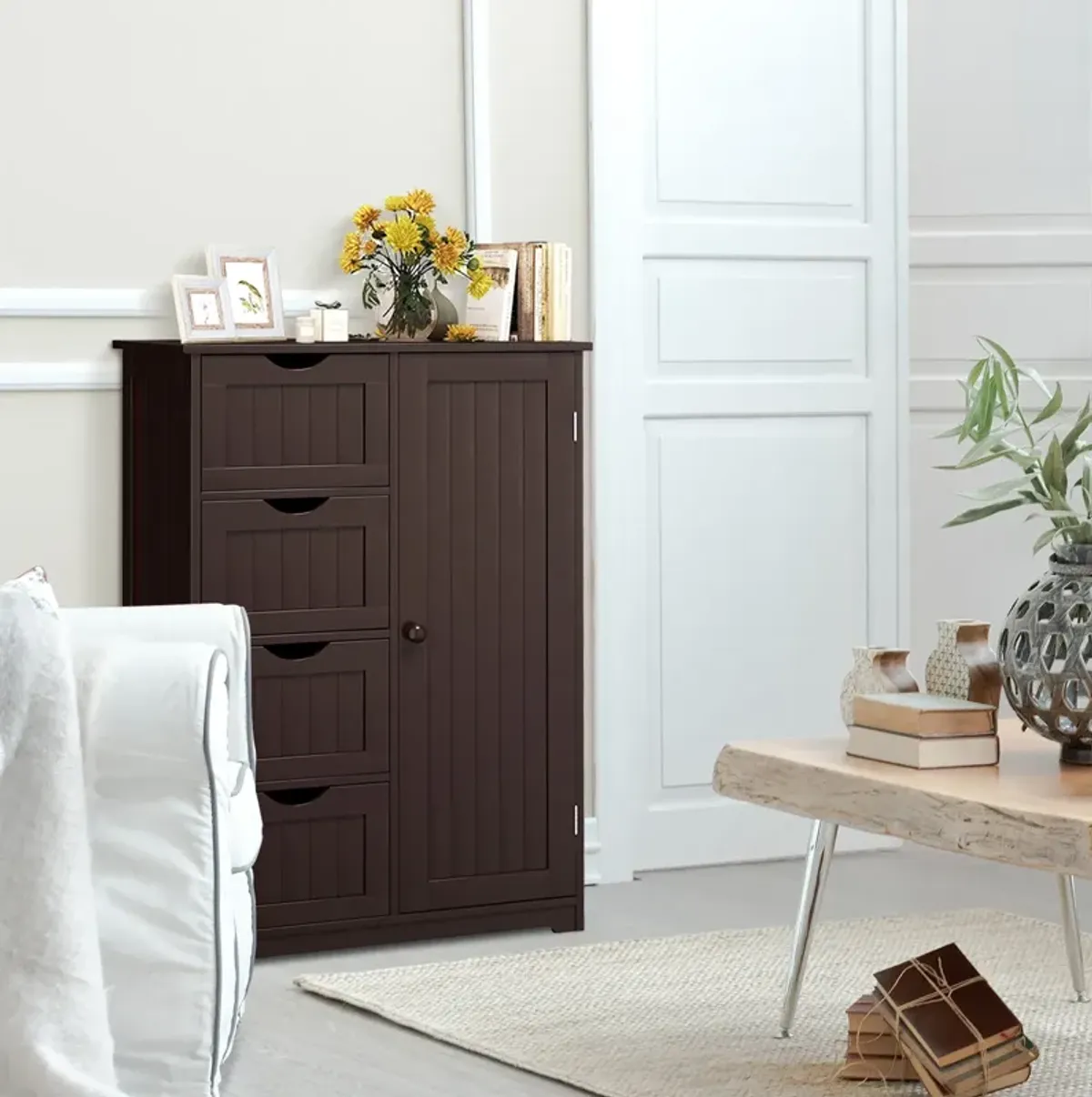 Standing Indoor Wooden Cabinet with 4 Drawers