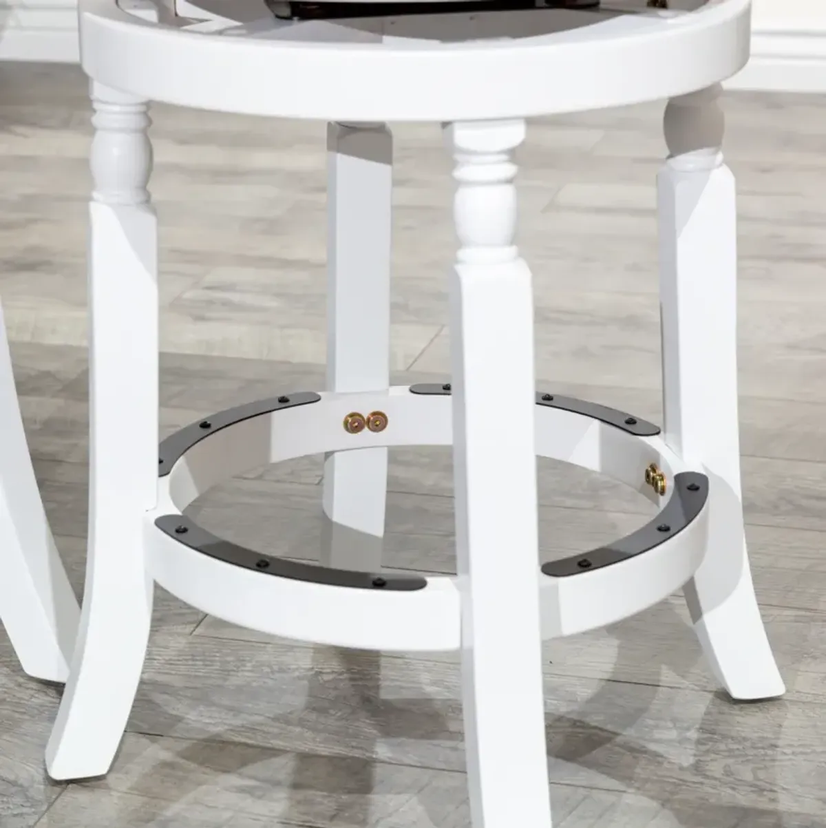 30" Barstool, White Finish, Charcoal Fabric Seat