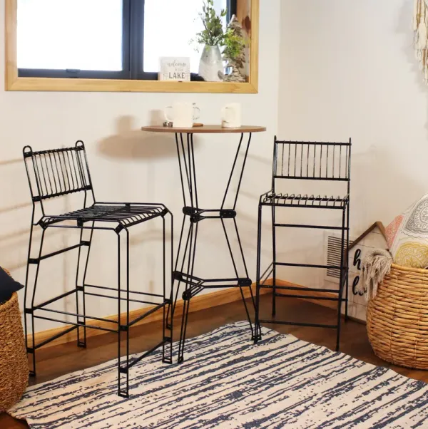 Sunnydaze Modern Wire Steel 3-Piece Indoor Bar Set with Table - Brown