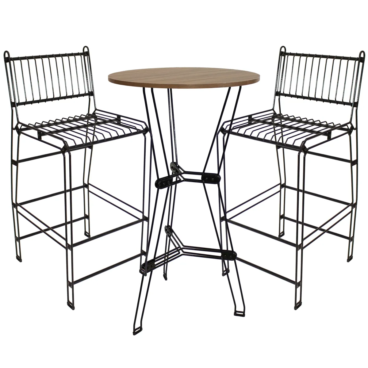 Sunnydaze Modern Wire Steel 3-Piece Indoor Bar Set with Table - Brown