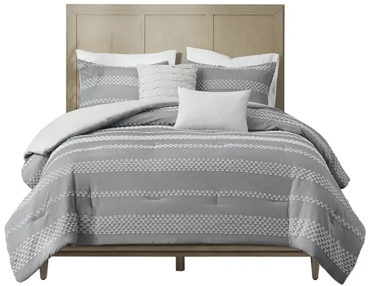 Gracie Mills Robert 5-Piece Striped Clipped Jacquard Comforter Set