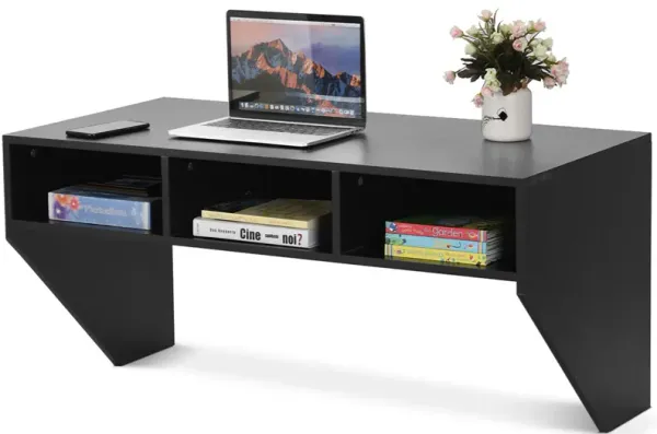 Costway Wall Mounted Floating Computer Table Sturdy Desk Home Office Furni Storag Shelf