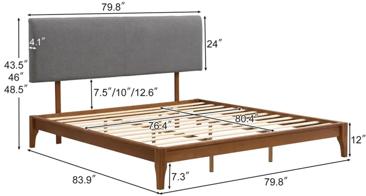 Merax Platform Bed Frame  with Gray Adjustable Headboard