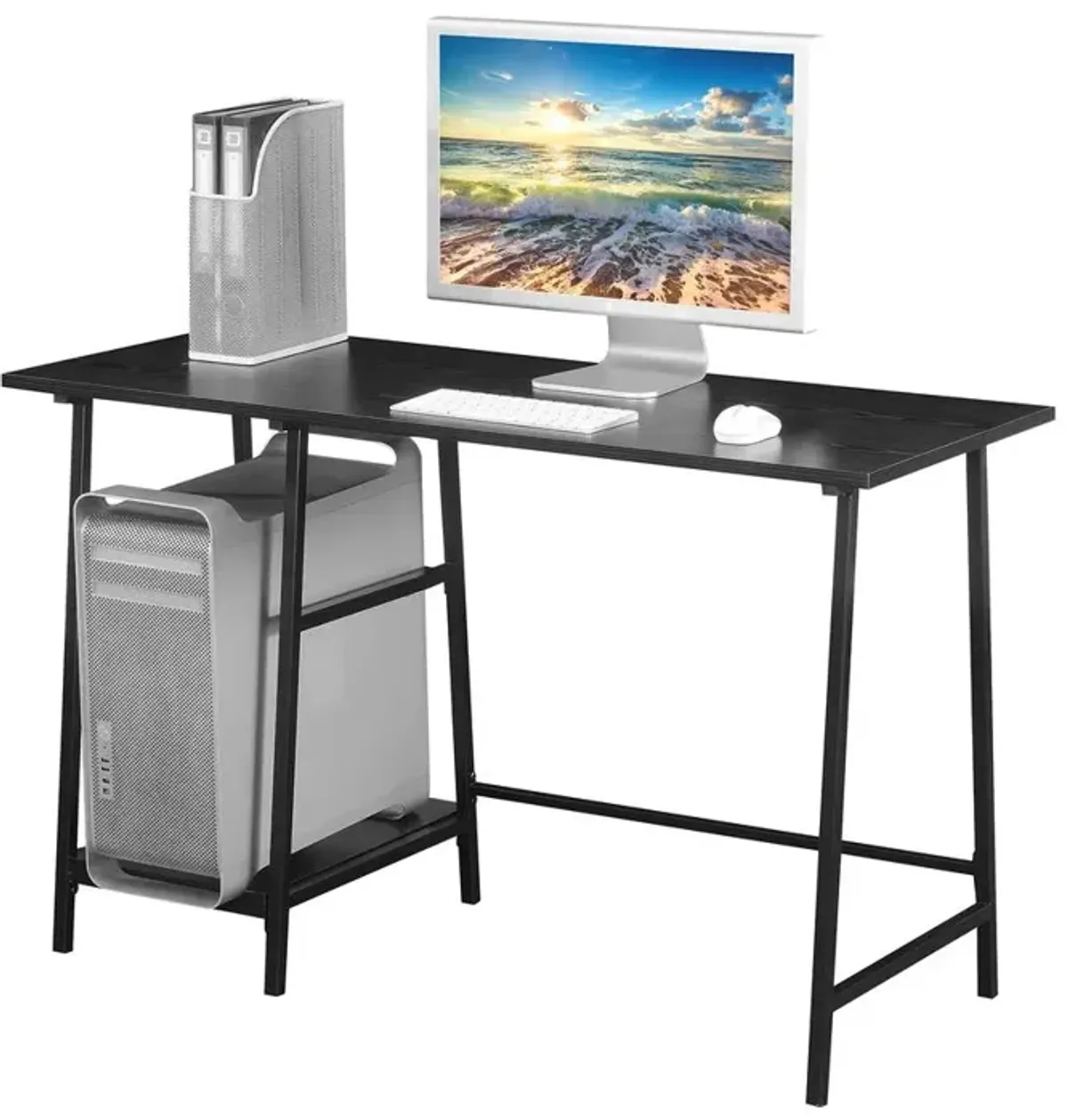 Convenience Concepts Designs2Go Trestle Wood Metal Desk with Removable Shelves