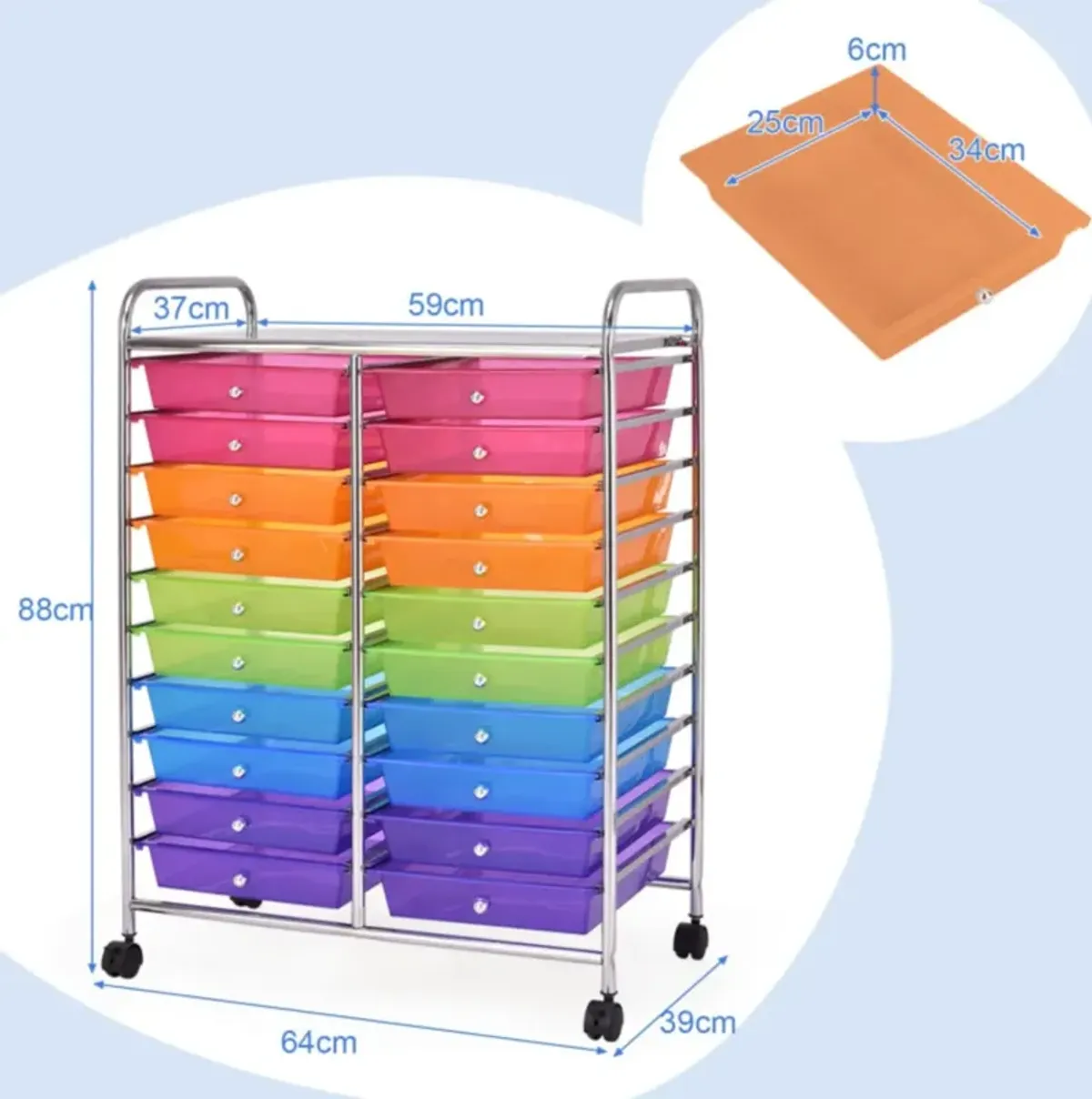 Hivvago 20 Drawers Rolling Storage Cart Studio Organizer