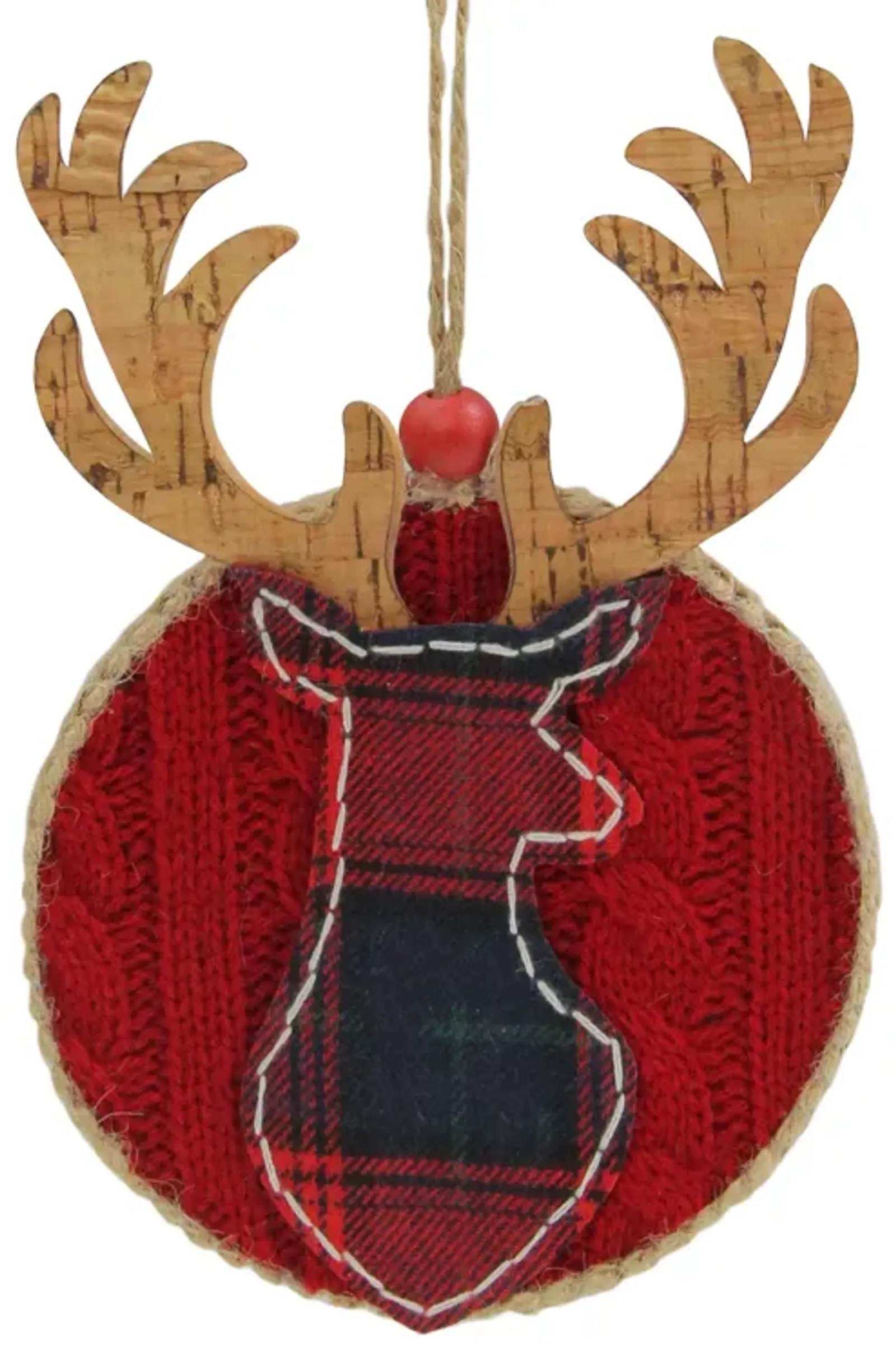 6" Red and Brown Deer Head Silhouette Christmas Ornament