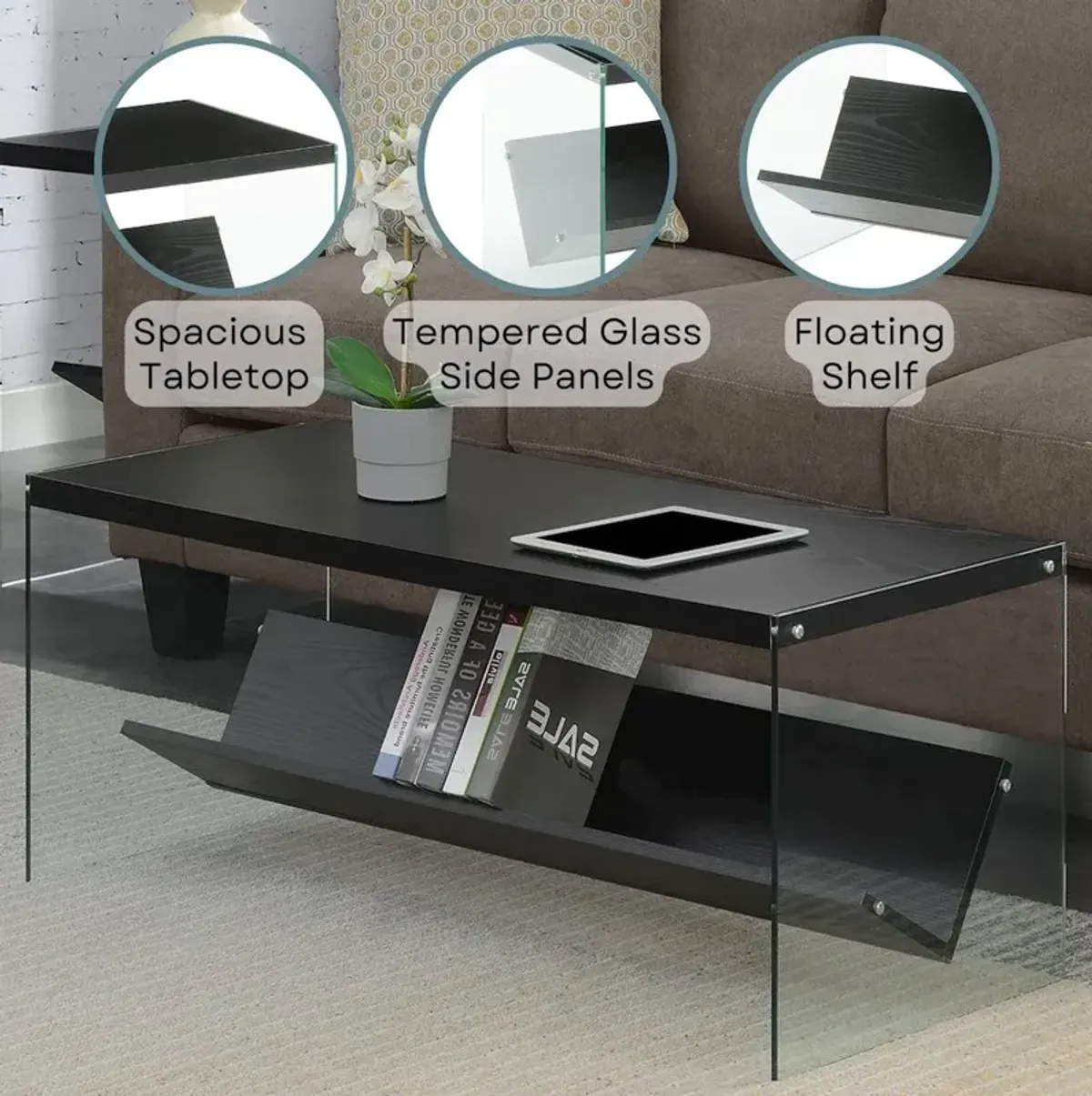 Convenience Concepts SoHo Glass Coffee Table with Shelf