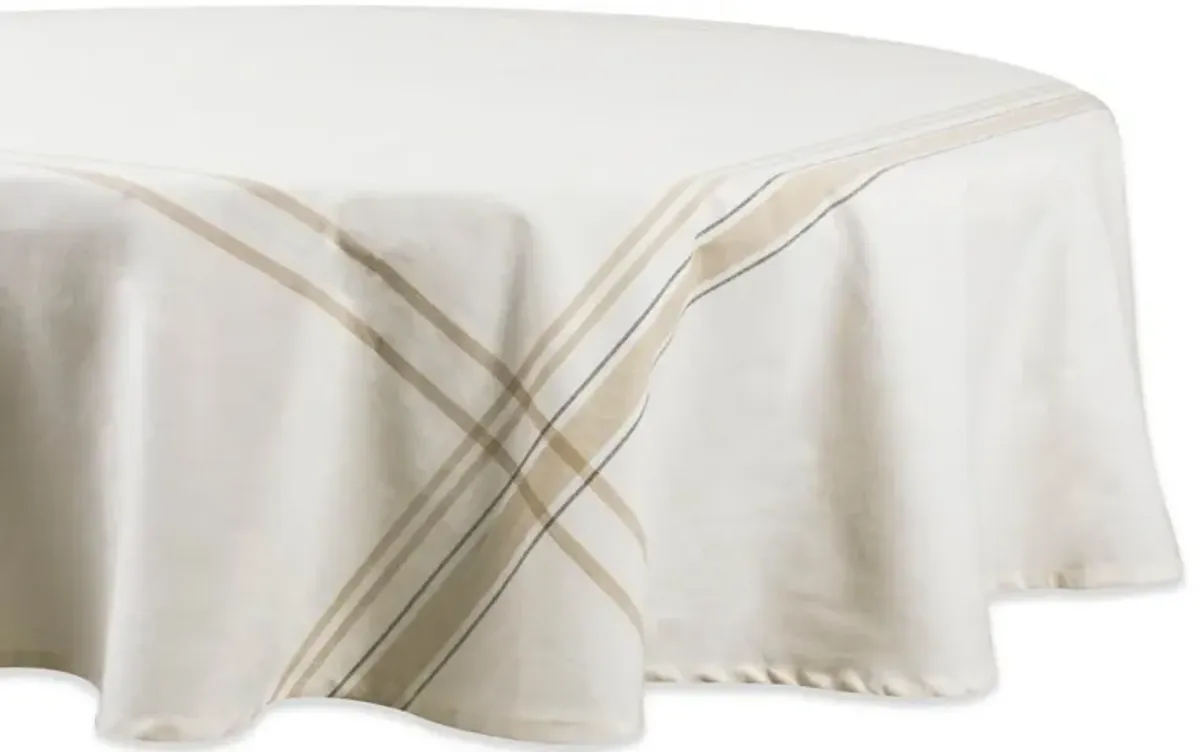 White French Striped Chambray Round Tablecloth 70"