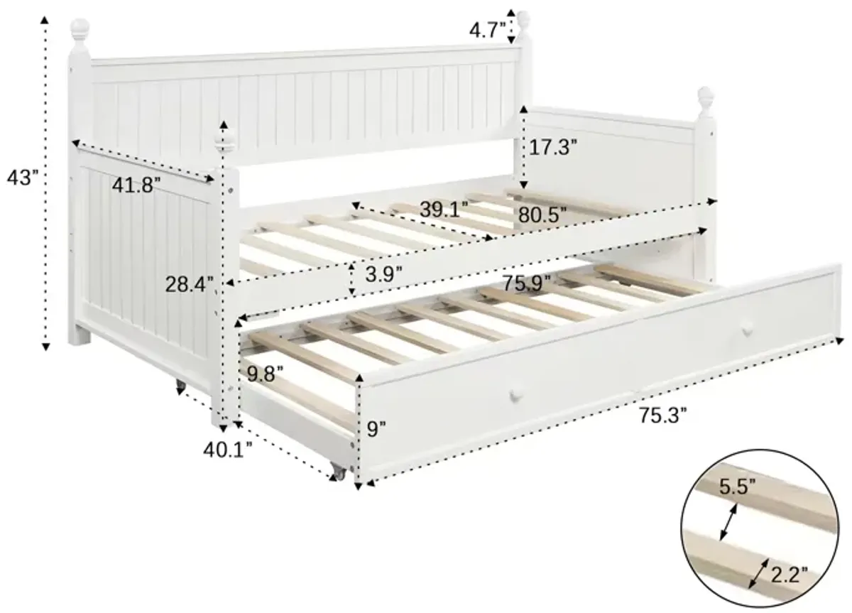 Merax Twin Size Wood Daybed with Twin Size Trundle