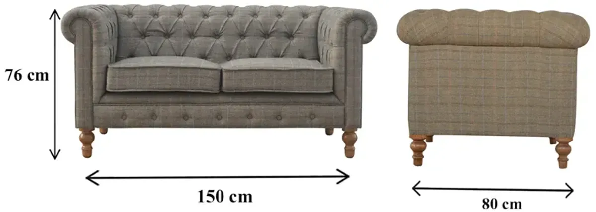 Multi Tweed 2 Seater Chesterfield Sofa Solid Wood