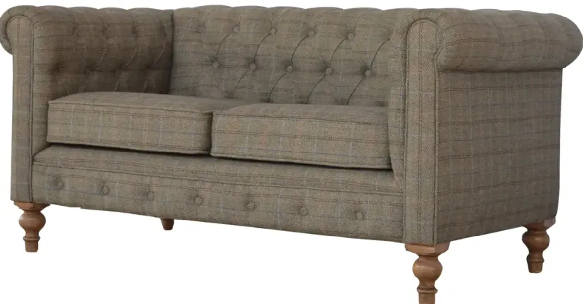 Multi Tweed 2 Seater Chesterfield Sofa Solid Wood