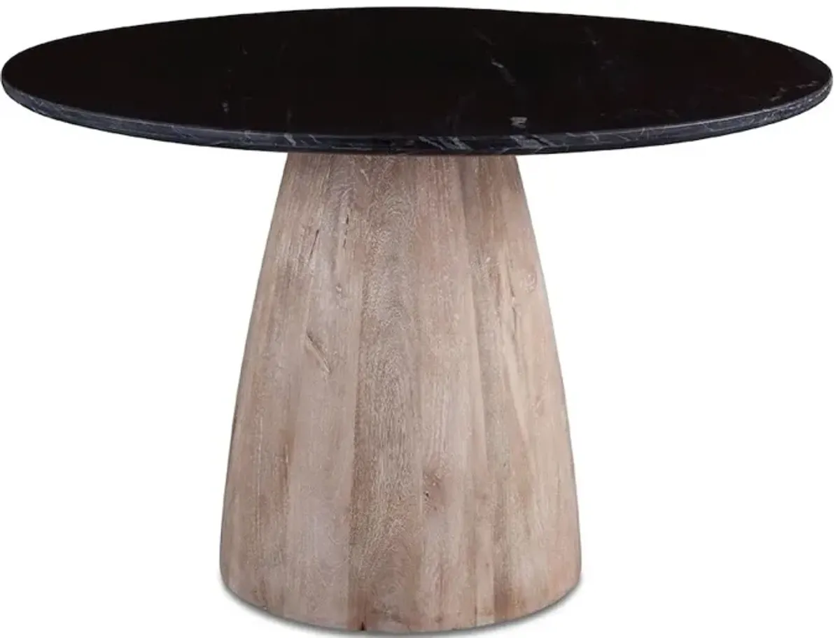 World Interiors Palm Desert Natural Black Marble Dining Table with Modern Washed Wood Base