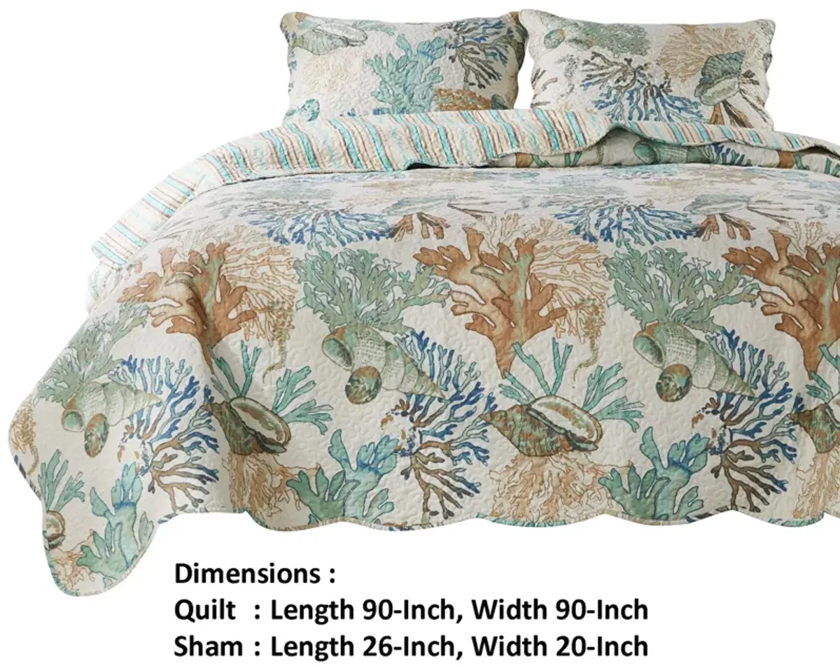 Wade 3pc Full/Queen Quilt Set with Sham, Jade Blue Coastal Microfiber