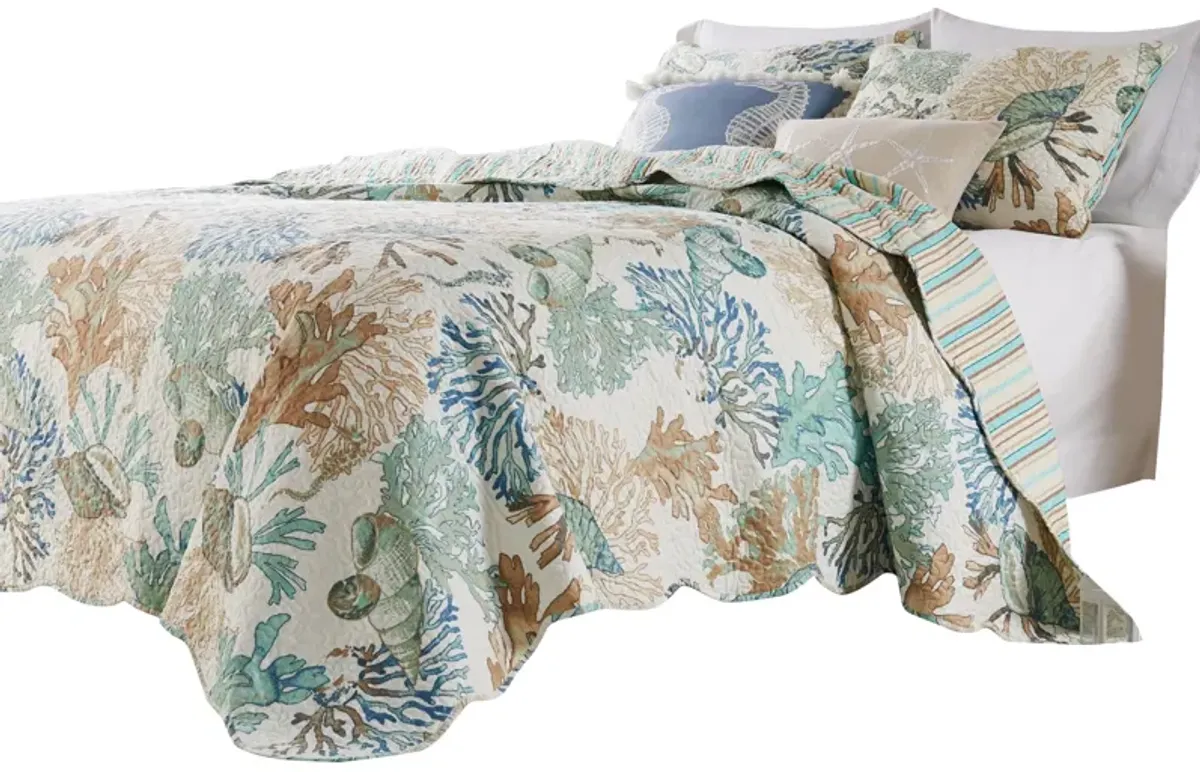 Wade 3pc Full/Queen Quilt Set with Sham, Jade Blue Coastal Microfiber