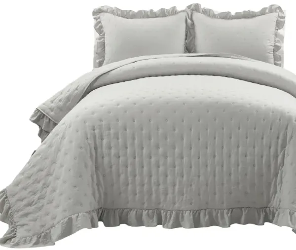 Lightweight Ruffle Reversible Oversized 3-Piece Quilt Set for Bedspread and Comfort