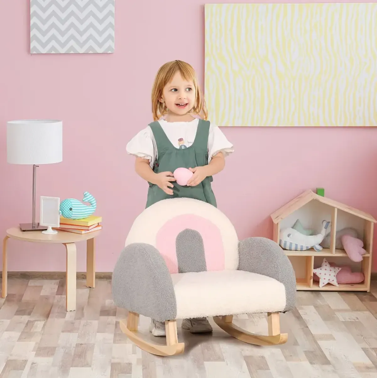 Kids' Soft Rocking Armchair: Gray, for Nursery/Playroom, Ages 3-5