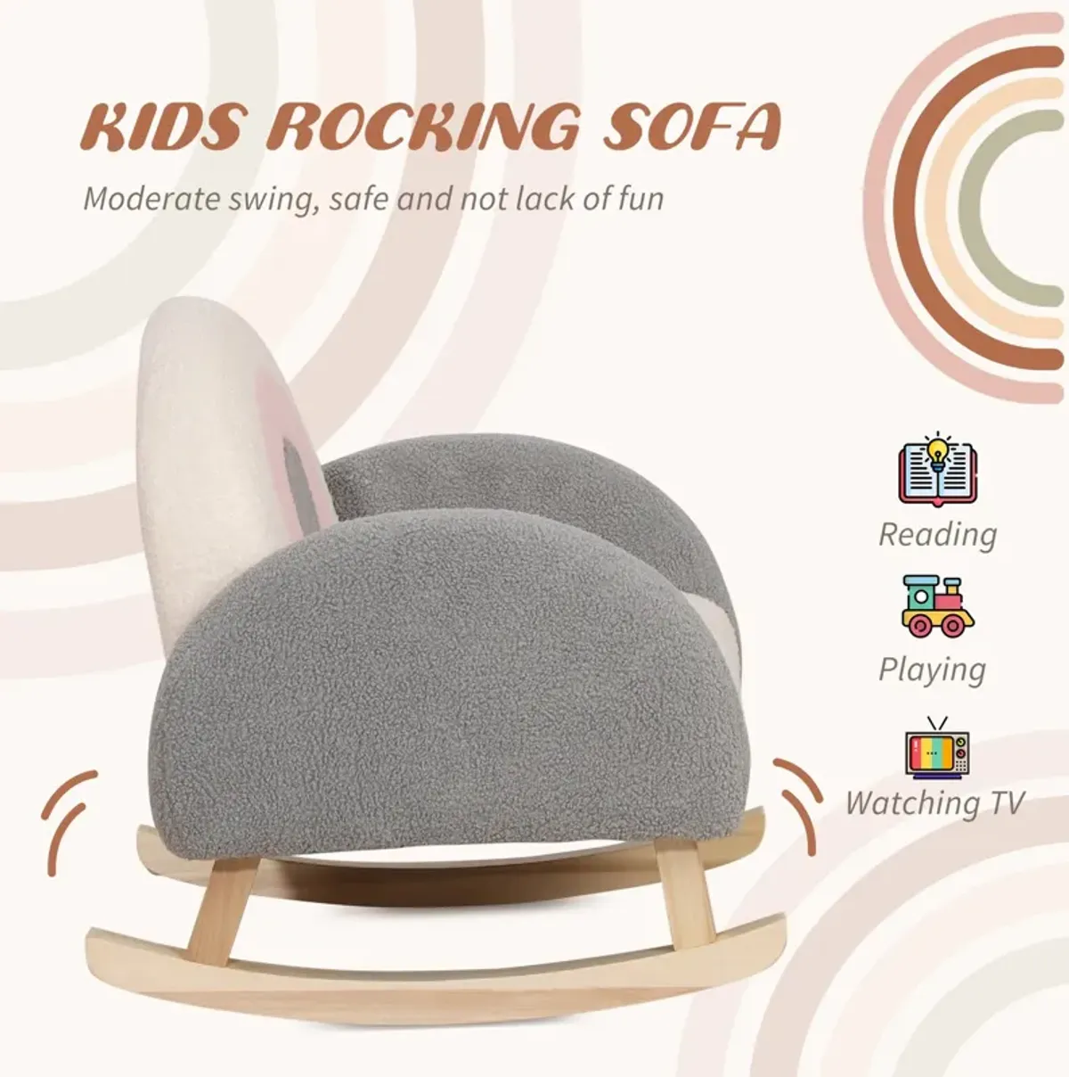 Kids' Soft Rocking Armchair: Gray, for Nursery/Playroom, Ages 3-5