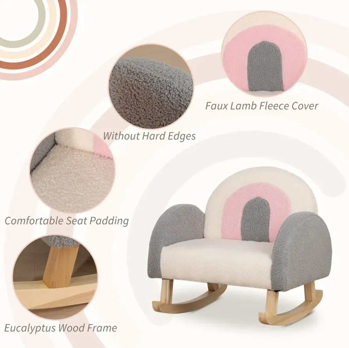 Kids' Soft Rocking Armchair: Gray, for Nursery/Playroom, Ages 3-5