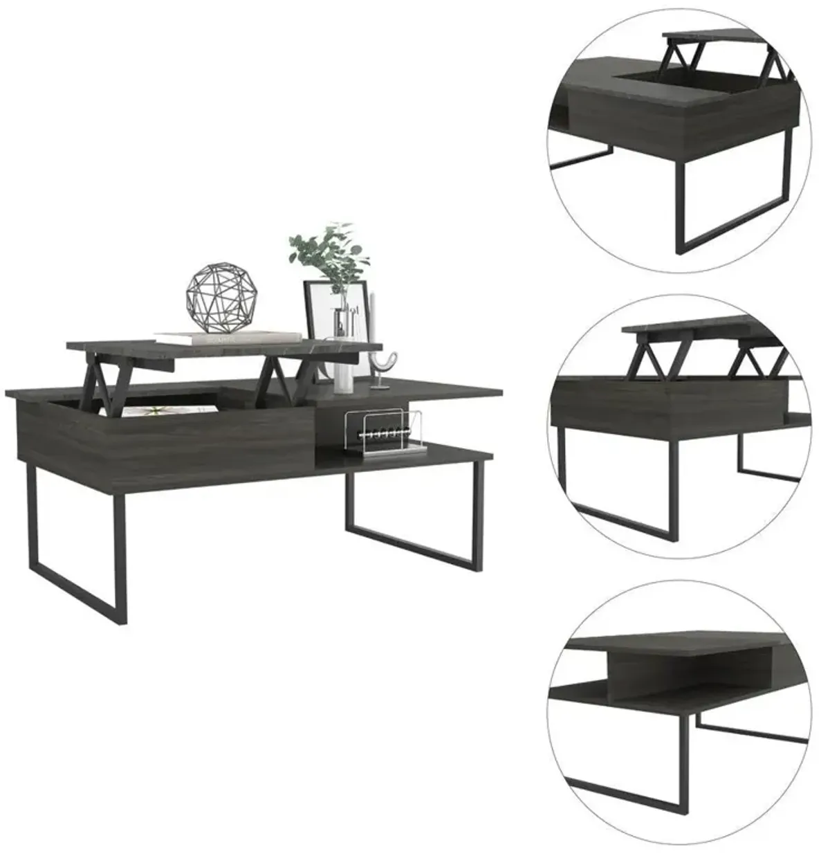 DEPOT E-SHOP Toronto Lift Top Coffee Table, One Drawer, One Flexible Flexible Shelf, Two Legs, Espresso, For Living Room