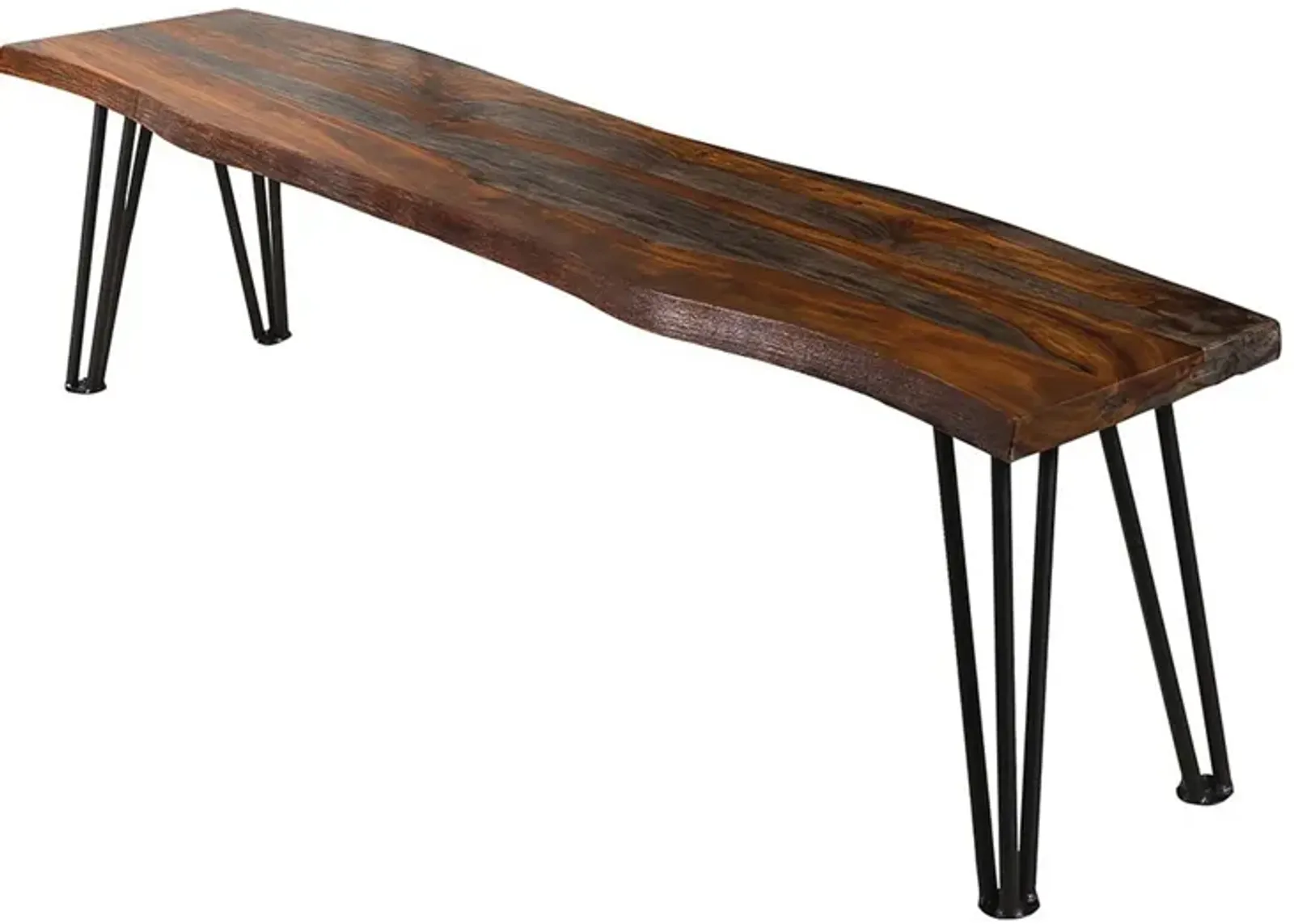 Moka 70 Inch Dining Bench, Live Edge Gray Sheesham Wood, Metal Hairpin Legs - Benzara