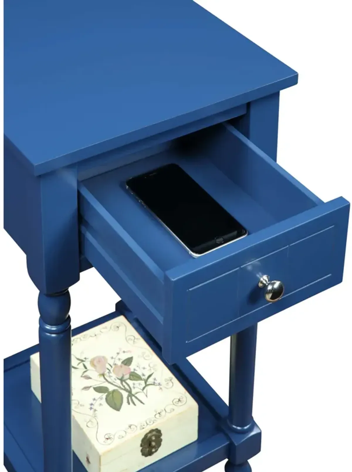 Convenience Concepts French Country Khloe 1 Drawer Accent Table with Shelf, Cobalt Blue