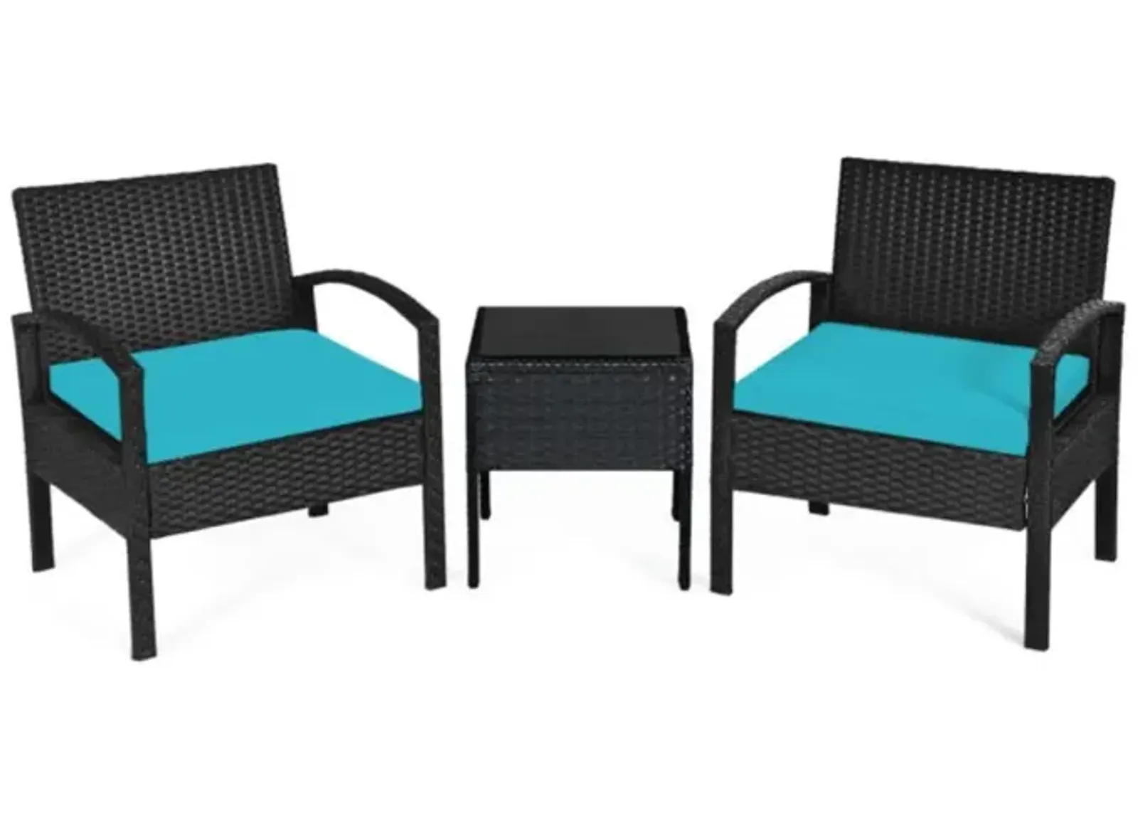 Hivvago Hivvago 3 Pieces Outdoor Rattan Patio Conversation Set with Seat Cushions