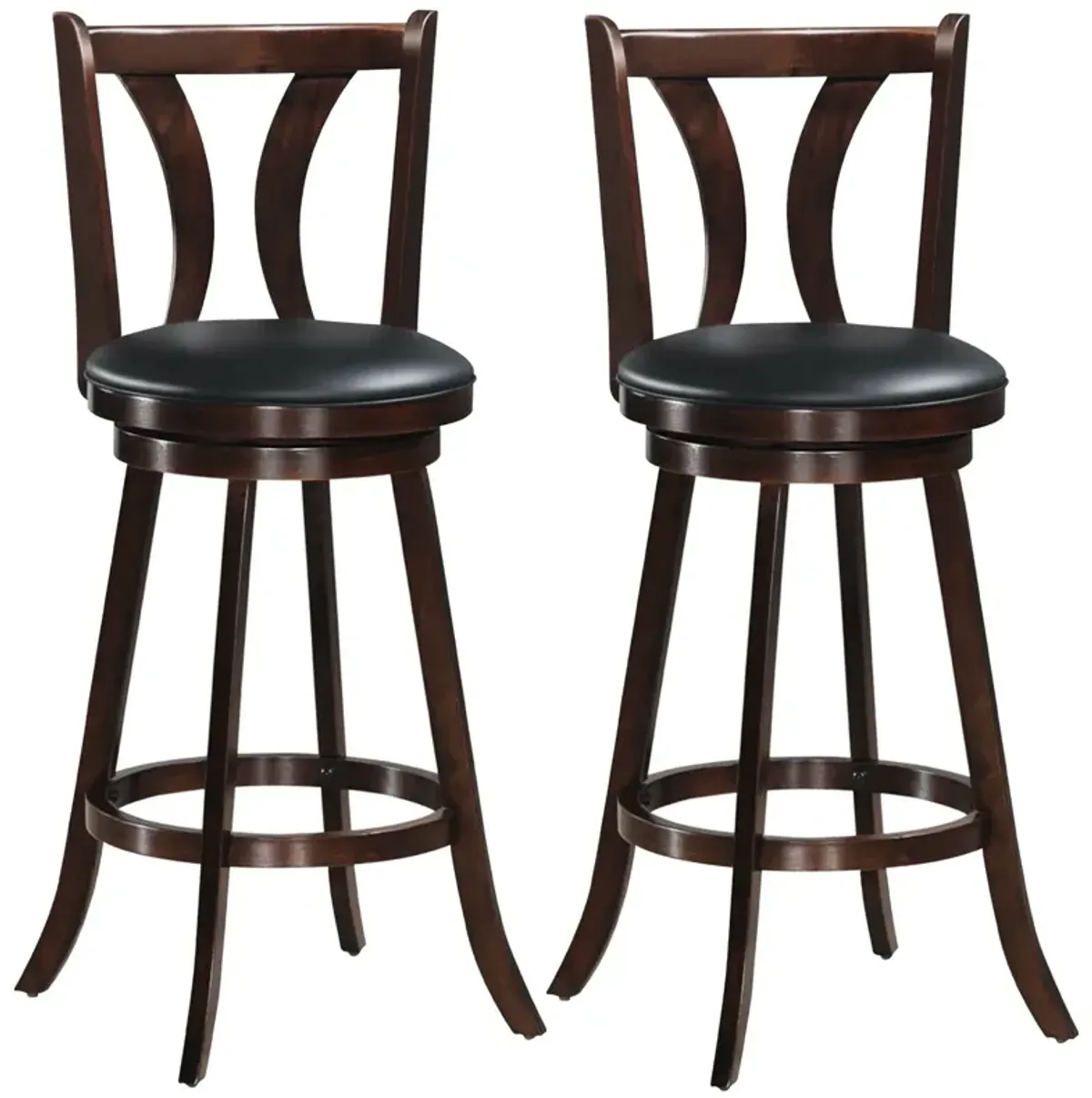 Set of 2 Swivel Bar Stools 29.5 Inch Bar Height Chairs with Rubber Wood Legs