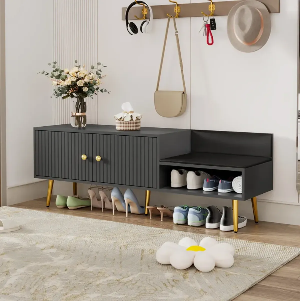 Modern Shoe Storage Bench Cabinet