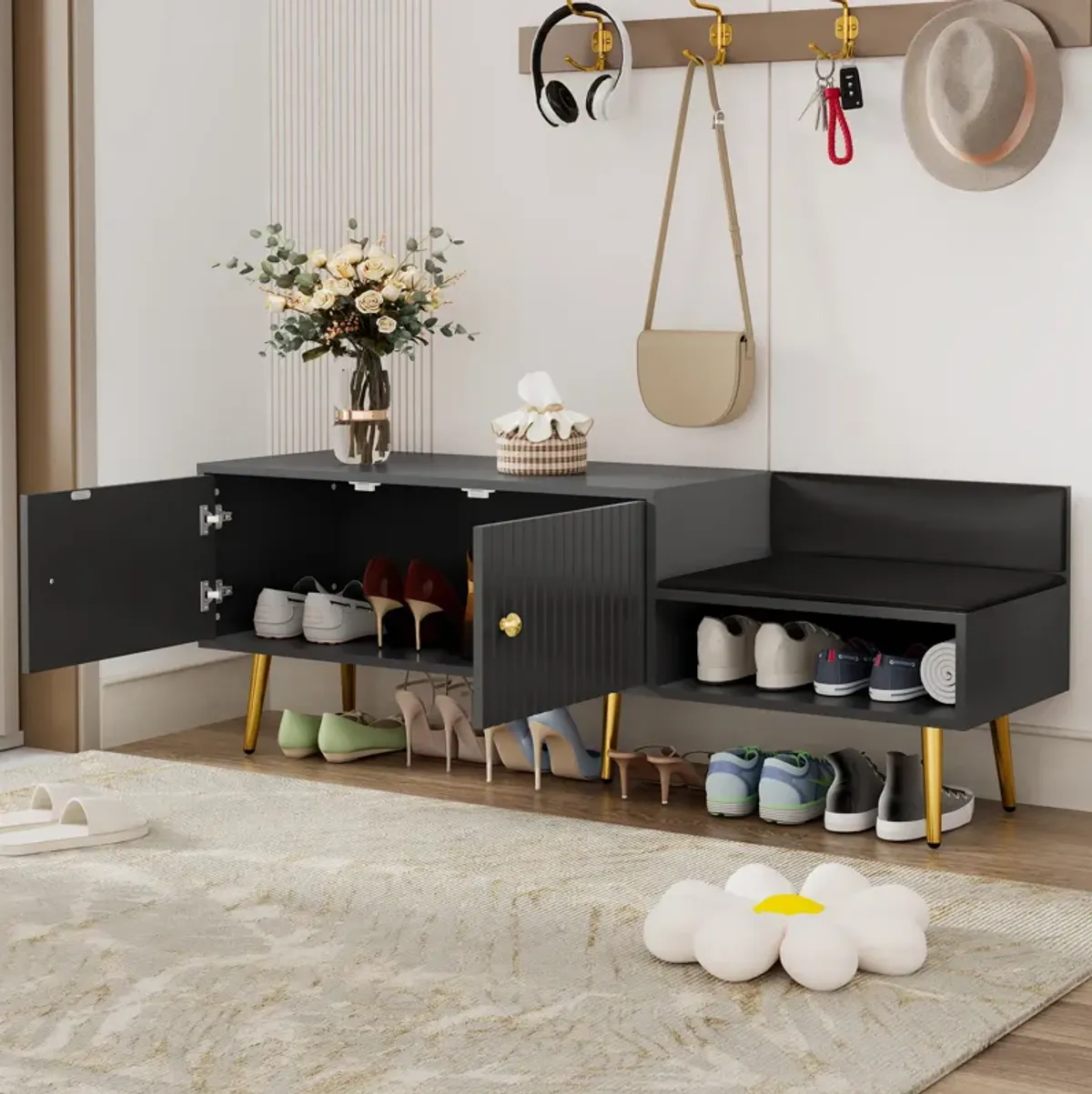 Modern Shoe Storage Bench Cabinet