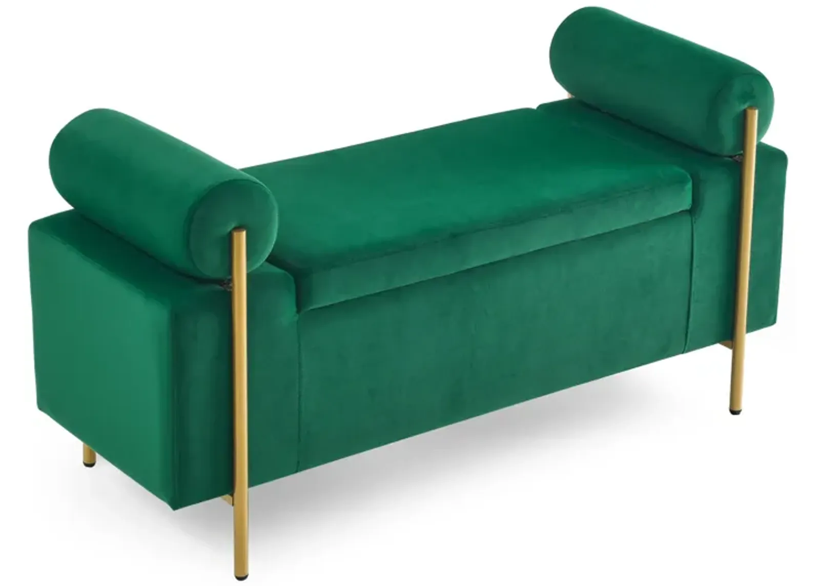 Hivvago Elegant Upholstered Linen Storage Bench with Cylindrical Arms and Iron Legs