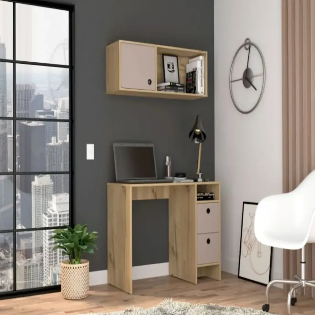 Office Set Budest, Office, Light Oak / Taupe