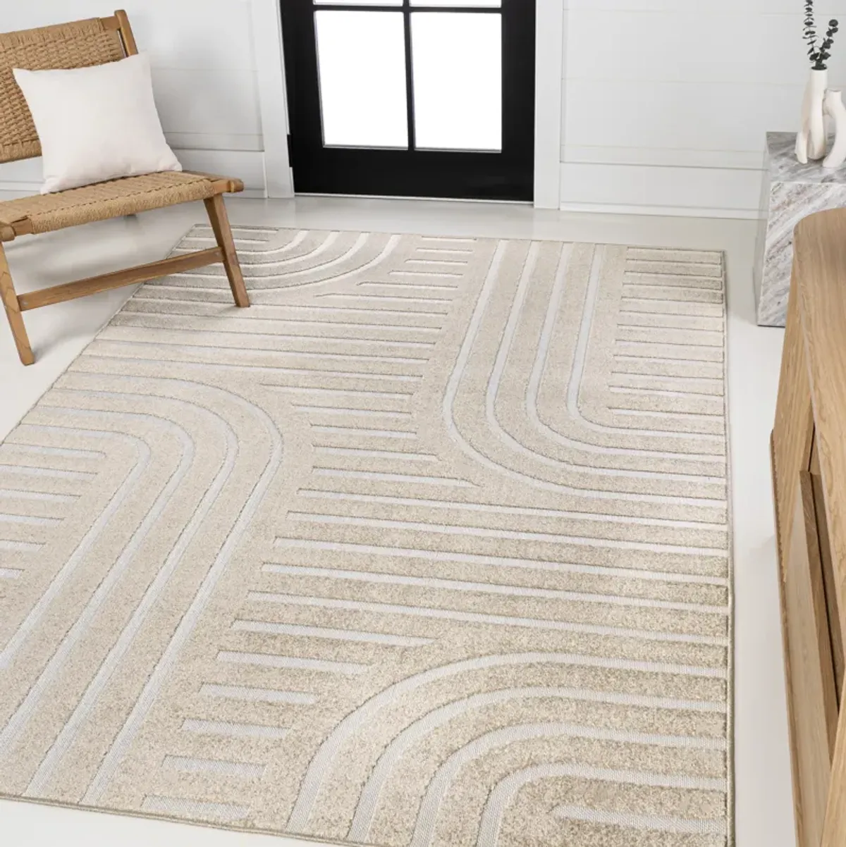 Anders MidCentury Modern Arch Stripe Two-Tone High-Low Indoor Area Rug