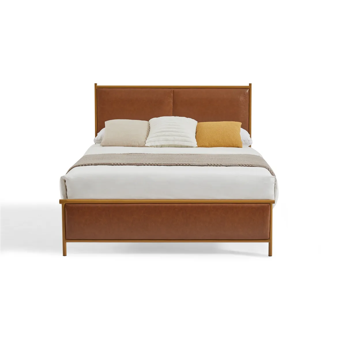 Coffee, Full-size bed. Classic steamed bread shaped backrest, metal frame, solid wood ribs, sponge soft bag, comfortable and elegant atmosphere.