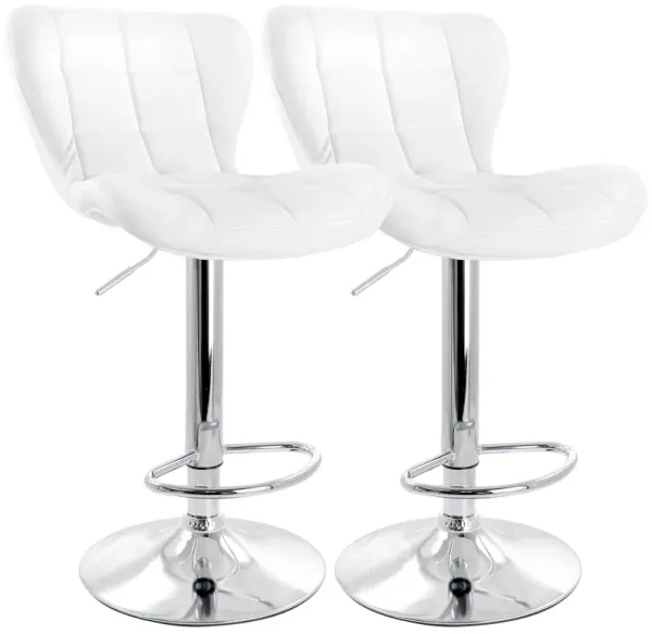 Elama 2 Piece Adjustable Faux Leather Bar Stool in White with Chrome Base