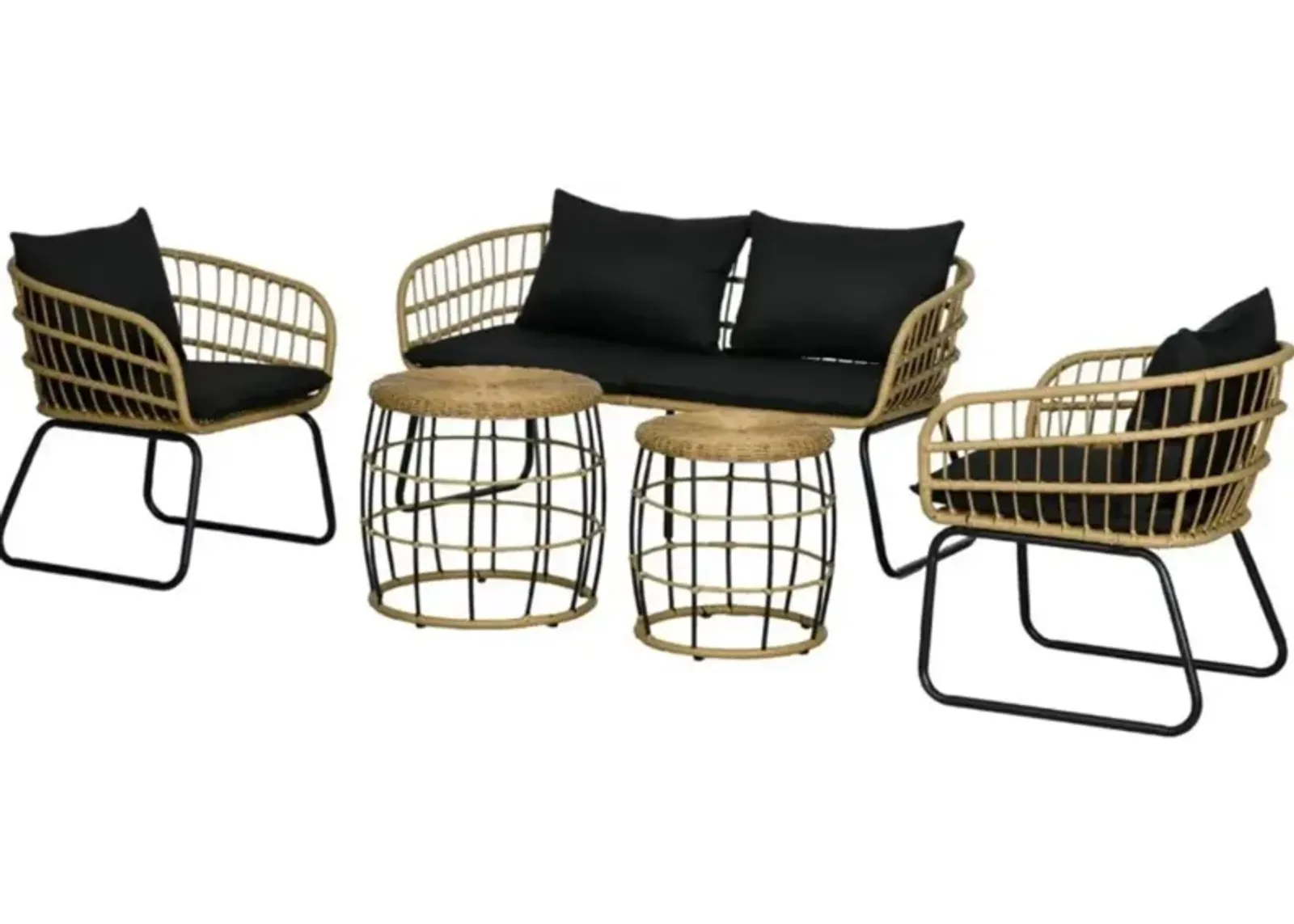 5 Piece PE Rattan Outdoor Furniture Set with Cushioned Chairs & Loveseat Sofa, Patio Sectional Furniture Set, Conversat