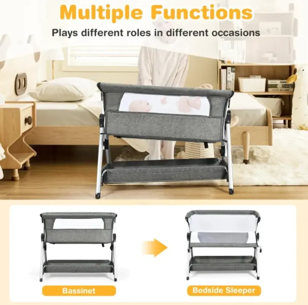 Hivvago Adjustable Baby Bedside Crib with Large Storage