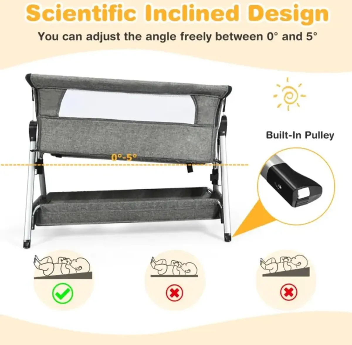 Hivvago Adjustable Baby Bedside Crib with Large Storage