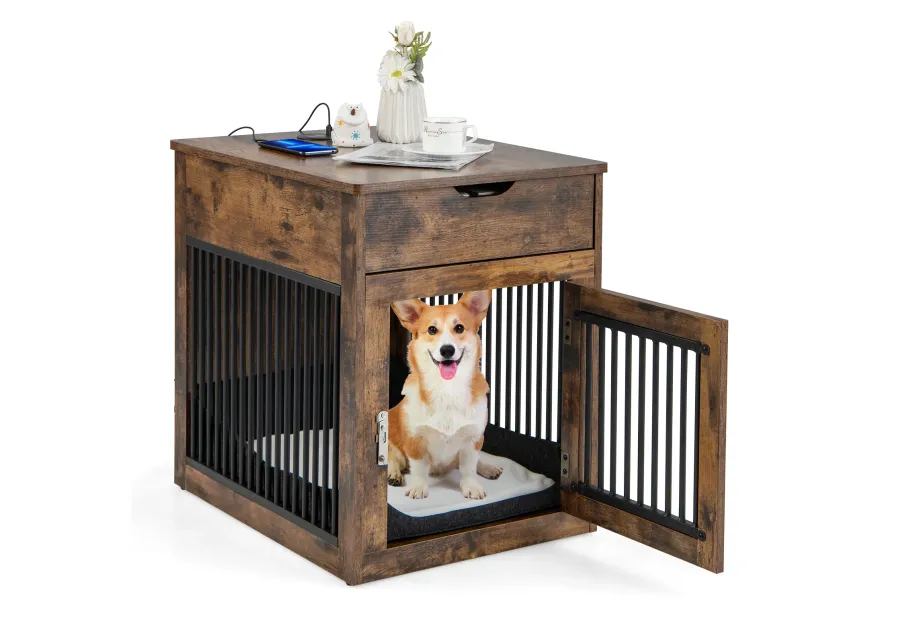 2-In-1 Dog House with Drawer and Wired Wireless Charging