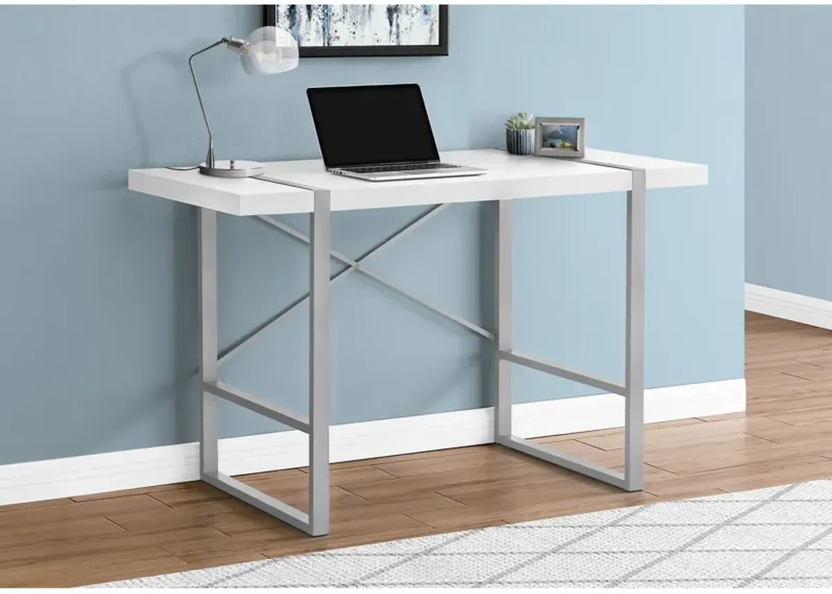 Monarch Specialties I 7663 Computer Desk, Home Office, Laptop, 48"L, Work, Metal, Laminate, White, Grey, Contemporary, Modern