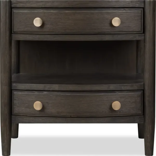 Rockport Two Drawer One Shelf Oak Wood Nightstand in Yin