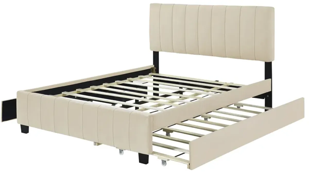 Merax Velvet Platform Bed Frame with  Drawers and Trundle